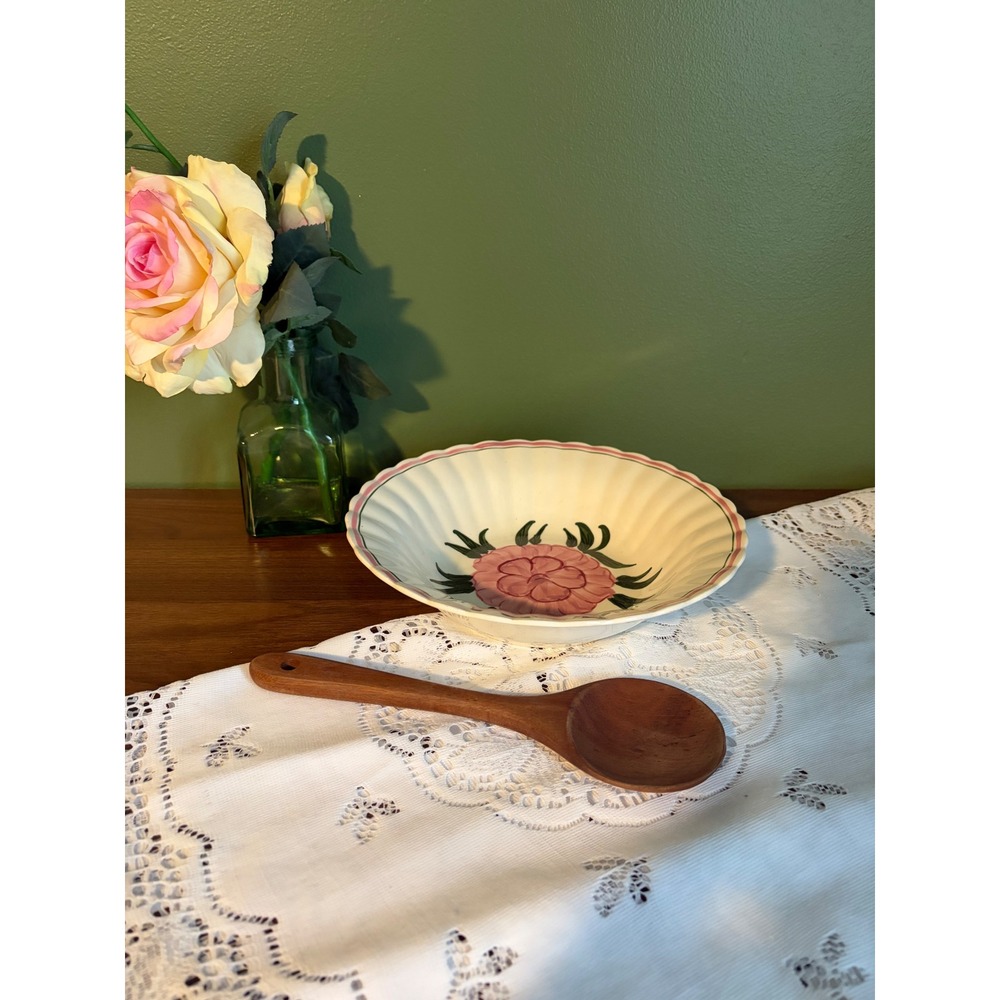 Blue Ridge Southern Potteries Hand Painted Peony Flower‎ Scalloped Bowl